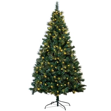 Christmas Tree World | 8ft Artificial Pre-lit Majestic Dew Pine | Natural and Realistic Look with Bushy and Luxury Quality PVC Tips | Easy to Assemble and Take Down | 122cm Diameter