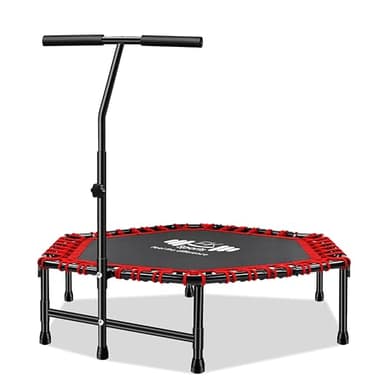 FK Sports 40"/48" Fitness Mini Trampolines Rebounder Trampoline for Adults, Indoor Trampoline with Adjustable Handle for Body Workout, Exercise Trampolines - Max Load 120KG (40 Inch Black & Red)