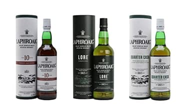 Laphroaig Gift Pack 3 Bottles - 1 x Lore | 1 x 10 Year Old Sherry | 1 x Quarter Cask - For Any Whisky Lover - Amazon Exclusive