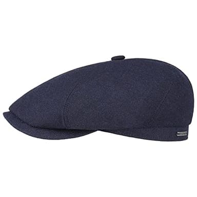 Stetson Brooklin Wool Cashmere Flat Cap for Men - Made in The EU - Cap with Cotton Lining - Solid-Color Peaked Cap - Flat Cap with New Wool and Cashmere - Fall/Winter Navy 61 cm