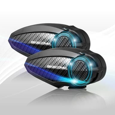 BIKECOMM BK-S2 Motorcycle Bluetooth Intercom Headset - Helmet Communication System, Waterproof Speaker, Voice Comm Earbuds, Helmet Headphone, Noise Cancellation (Duo Carbon)