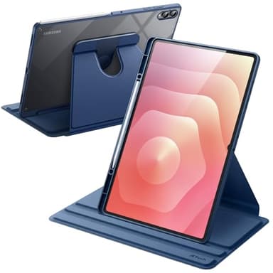 JETech Rotating Case for Samsung Galaxy Tab S11 Ultra with S Pen Holder, 360 Degree Rotation Protective Stand Cover Clear Back, Auto Wake/Sleep (Navy)