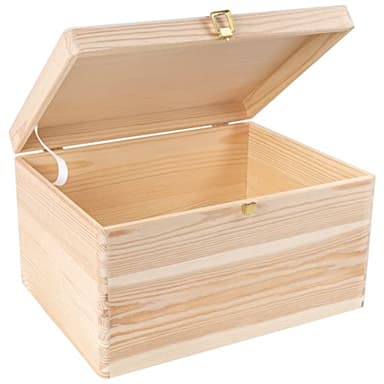 Creative Deco XXL Large Plain Wooden Storage Box | 40 x 30 x 24 cm (+/-1 cm) | with Lock & Hinged Lid | Unpainted Gift Box | ROUGH & UNSANDED Wood Keepsake Memory Craft Chest