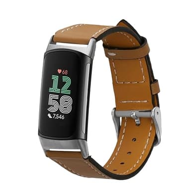 kwmobile Real Leather Watch Strap Compatible with Fitbit Charge 6 / Charge 5 - Fitness Tracker Replacement Sports Wristband with Clasp