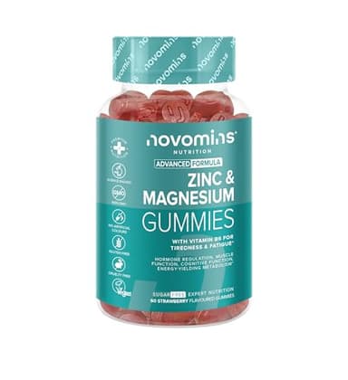 Zinc & Magnesium Gummies - Sugar Free - 60 Gummies - ZMA Supplements for Men & Women - Muscles, Bones & Energy - with Vitamin B6 - High Strength Magnesium & Zinc Supplements - Novomins