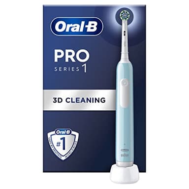 Oral-B Pro 1 Electric Toothbrushes Adults, Oral B Electric Toothbrush, With 3D Cleaning, 1 Toothbrush Head, Gum Pressure Control, 2 Pin UK Plug, Blue, Travel Electric Toothbrush