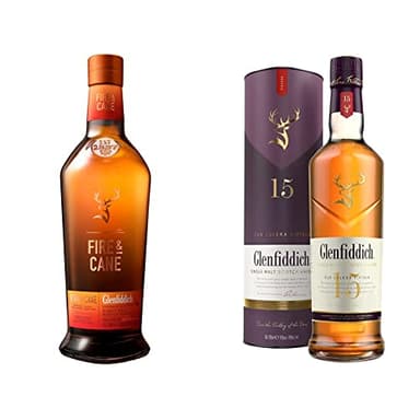 Glenfiddich Fire & Cane Experimental Single Malt Scotch Whisky with Gift Box, 70cl & Glenfiddich 15 Year Old Single Malt Scotch Whisky – 70cl
