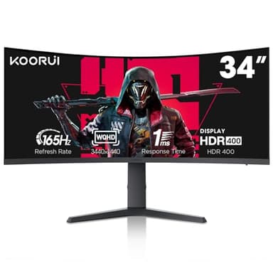 KOORUI Wqhd 3440×1440 Curved Ultrawide Gamer Monitor 34 Inch 165Hz 144Hz Curved 1000R- Pip/Pbp, 1Ms (Mprt) With Displayhdr 400, Premium Freesync, Vesa 75*75Mm, Hdmi/Displayport, 34E6