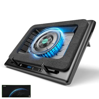 llano Gaming Laptop Cooling Pad Cooler Stand with 5.5inch External Fan Adjustable Speed Touch Control 3-Port USB Rapid Temperature regulation for Computer Notebook 15-19in (V13 No RGB)