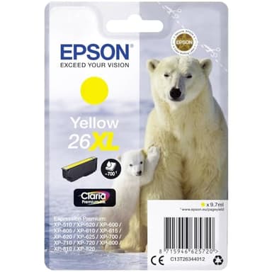 Epson 26XL Polar Bear Yellow High Yield Genuine, Claria Premium Ink Cartridge