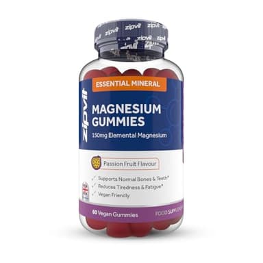 Zipvit Magnesium Gummies for Adults, 150mg Elemental Magnesium Citrate, Supports Energy, Muscle & Bone Health, Passionfruit Flavour, 60 Vegan Gummies, 1 Month Supply