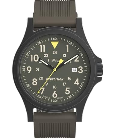 Timex Men's Expedition Acadia 40mm Watch, Gunmetal Silicone Strap Green Dial Black Case