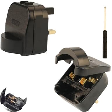Wirafix 2 Pack EU to UK Plug Adapter, 2 Pin to 3 Pin Adapter Plug UK with 13A Fuse, Converter Plug EU to UK For Type E/F, Toothbrush Adapter Plug UK with Screwdriver, Black(AC, BS-5731,2p)