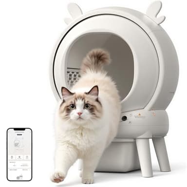 Self Cleaning Cat Litter Tray,65L Automatic Litter Box Safety Sensors App Control,Smart Litter Box Anti-Pinch Smart Robot, Large Cat Toilet For Multiple Cats With Trash Bag,More Safe Ideal For Cat