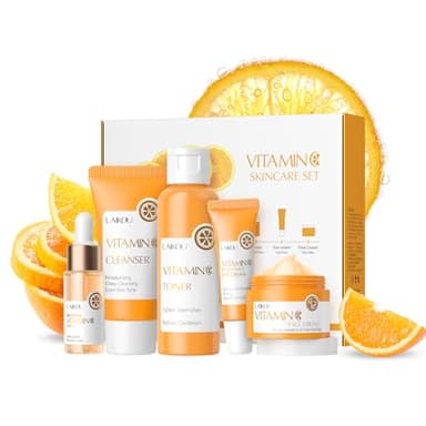 LAIKOU Skincare Set, Vitamin C Serum for Face Skin Care Sets & Kits - Cleanser, Toner, Serum, Eye Cream & Face Cream, Facial Care Kit for Radiant Skin, Anti Aging Gift Set for Women Teenage Girls 5pcs