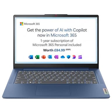 Lenovo IdeaPad Slim 3 | 14 inch Full HD Laptop | Intel N100 | 4GB RAM | 128GB SSD | Windows 11 Home in S mode | Microsoft 365 Personal | Abyss Blue