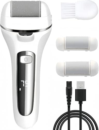 Electric Foot File for Hard Skin - Callus Remover Grinder for Feet with Led Display for Removing Hard, Dead Skin - Foot Scraper Scrubber, Pedicure Sets for Feet - Includes 3 Roller Heads