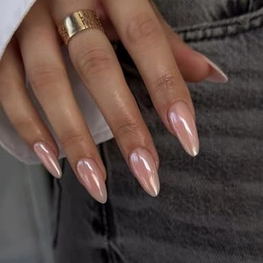 False Nails Short Almond Press on Nails with Glue 30pcs Aurora Stick On Nail Pink Nude Fake Nail Long Lasting Gift for Women Girls (Nude Almond, 24pcs)