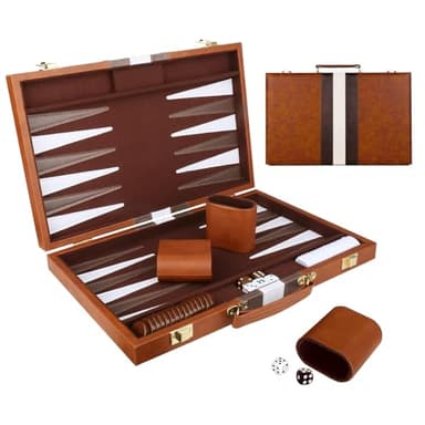 Backgammon Set, 11 Inch 2 Players Travel Backgammon Set with Premium Leather Case, Acrylic Playing Pieces and Dice Cups, Portable Backgammon Sets Luxury for Adults(Brown)