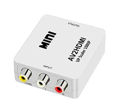 QGECEN Mini Composite AV 3RCA CVBS to HDMI Video Audio Converter Box Adapter 720p 1080p Upscaler with USB Charge Cable for Laptop DVD VHS VCR PS2 Wii