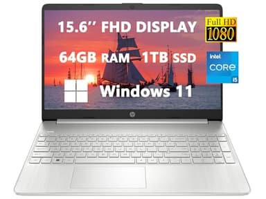 HP 2023 15.6'' FHD(1920x1080) Laptops for Student & Business, Intel Core i5-1135G7(4-Core), 64GB RAM|1TB SSD, Long Battery Life, USB-C, HDMI, Wi-Fi, Light-Weight, Windows 11, RK Bundle (15-dy2795wm)