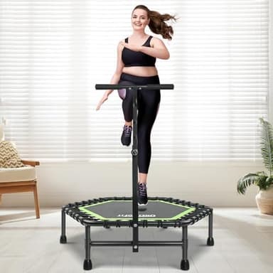 ONETWOFIT 42“/45" Rebounder Trampoline for Adults with Handle Bar, Silent Mini Trampoline Indoor Exercise Fitness Bungee Rebounder Outdoor (Green-45in)