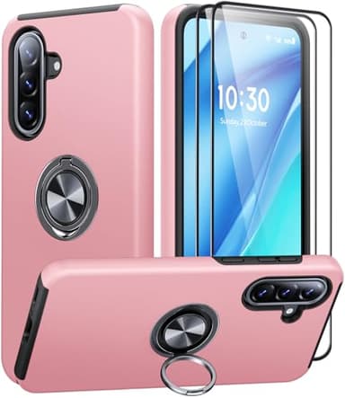 AOUIA for Samsung Galaxy A56 5G Case with 2 Pack Screen Protector, Military Protection Shockproof Samsung A56 5G Phone Case with 360° Rotating Ring Kickstand for Samsung A56, Pink