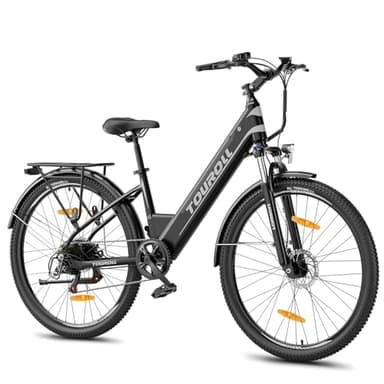 Touroll Electric Bike, J1/J1 ST Pedal Assist City E Bike, 27.5" Electric Bicycle Commute Trekking Bike for Adults with 36V 15.6Ah Battery, LCD Display, 7 Speed (J1 ST)