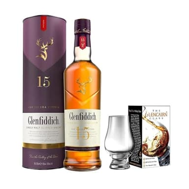 Glenfiddich 15 Year Old Single Malt Scotch Whisky – 70cl & Glencairn Nosing Glass
