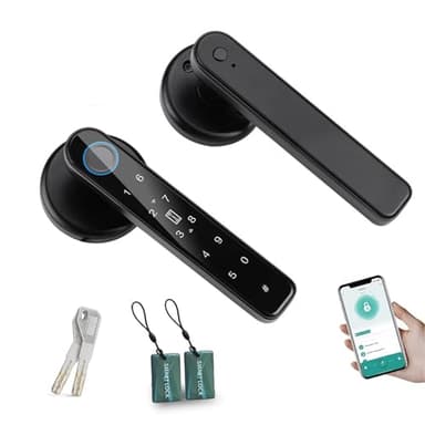 TEKXDD Smart Door Lock, 6-in-1 Door Handle Electronic Keyboard Password/APP/IC Card/Fingerprint/Keys/NFC Smart Lock Biometric Identification Key Digital Electronic Door Home Office Apartment