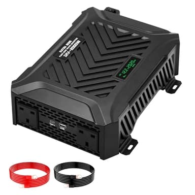 DATOUBOSS 2000W Inverter 12V DC to 240V AC, 4000W Peak Pure Sine Wave Inverter Power Converter with 2 UK Sockets, USB Port and LCD Display for Off-grid, Home, Laptop, RV, Truck, Boat and Camping