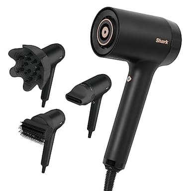 Shark STYLE iQ Hair Dryer & Styler 3-in-1 with Style Brush, Concentrator & Curl-Defining Diffuser, Ionic, Fast Drying, No Heat Damage, Cool Shot, Auto Heat & Airflow Settings, Black/Rose Gold HD120UK