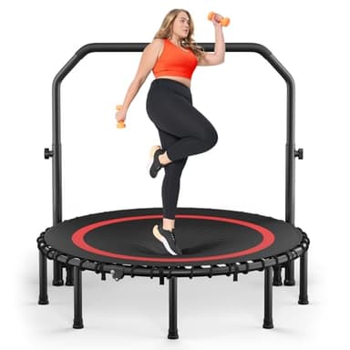 COWISH 48'' Foldable Fitness Trampoline with Adjustable Foam Handle - Max Load 200kg, Quick Install Exercise Rebounder for Indoor/Outdoor Cardio Workout, Adults & Kids
