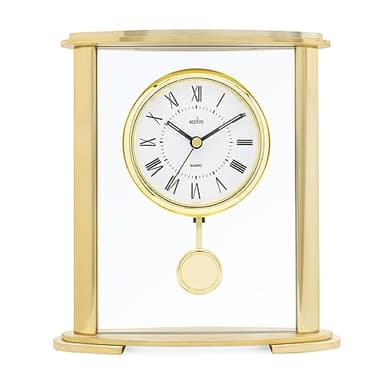 Acctim Welwyn Pendulum Mantel Clock Quartz Polished Metal & Glass Floating Effect Gold