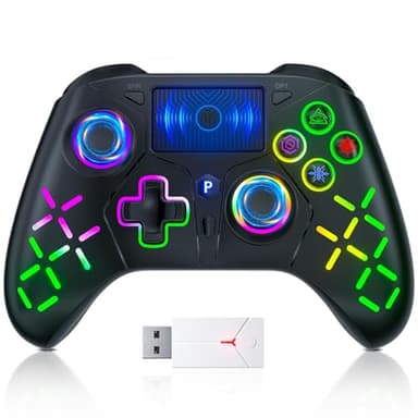 TURPOW Wireless Controller for PS-5 RGB Gamepad Remote Control with Dual Motor Vibration/6-Axis Sensor/Turbo/3.5mm Audio Jack/Touch Pad for Ps-5/Ps-4/Pro/Slim/ (Black)