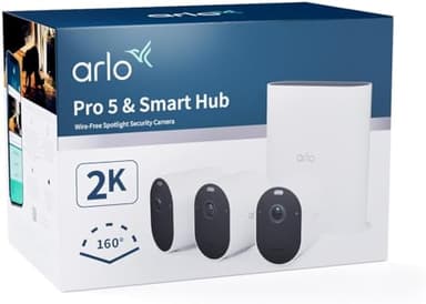 Arlo Pro 5 Outdoor Security Camera, 4 Cam, 2K HDR, Wireless CCTV, 8-Month Battery, Colour Night Vision, Dual Band, 2-Way Audio, Alarm Siren, No Hub Needed, 30-Day Free Trial of Arlo Secure, White