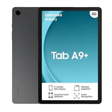 Samsung Galaxy Tab A9+ 64GB 4GB RAM Unlocked to all Carrier, including with official 25W UK Adapter (EP-T2510) Retail Pack, (11.0, Inches, Graphite, LTE, 64, GB)