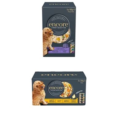 Bundle of Encore Natural Wet Dog Food Pouches Chicken Selection in Jelly,100 g (Pack of 5) + Chicken Selection Multipack, 5 x 156g