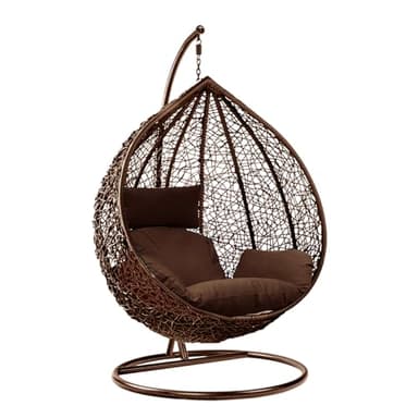 shine planet Rattan Swing Egg Chair Garden Swing Chair Patio Hanging Chair Indoor/Outdoor Hanging Hammock with Cushion (Brown Egg Chair &Brown Cushion)
