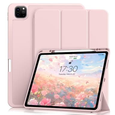 KVTVOU Case for iPad Pro 11 Inch 2022/2021/2020 4th / 3rd / 2nd Generation, Soft TPU Back Cover, Slim Protective Case with Pencil Holder for iPad Pro 11 Inch, Auto Wake/Sleep, Pink