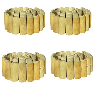 PaMeer Natural Wooden Border Edging Roll Log Roll Border Edging Flexible Garden Borders Edging Garden Fence 1.8m x 15cm (pack of 4)
