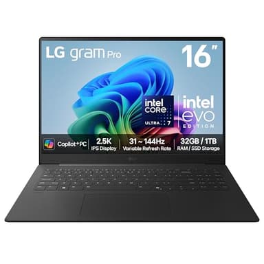 LG gram Pro 16Z90TS - 16 Inch 2.5K IPS Ultra-Lightweight Laptop, Intel Core Ultra 7 258V 47TOPS NPU - EVO Edition, 32GB RAM, 1TB SSD, Windows 11 Home, gram Hybrid AI, Copilot+ PC, Metal Grey (2025)