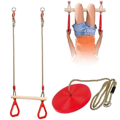 The Magic Toy Shop Kids Swing Set Consisting Of Trapeze Bar & Round Swing Seat/Button for Kids Outdoor Play Equipment Playground Equipment Climbing Frame Accessories For Kids