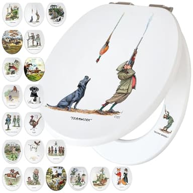 Fun Novelty Toilet Seat Soft Close, Easy Fit, Printed On 3 Surfaces with Bryn Parry Humorous Shooting, Gun Dog Artworks. A Great Gift Idea for Dad, Labrador Owners & Shooting Enthusiasts Alike.