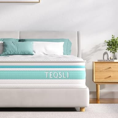 TeQsli Super King Mattress, 6FT 7-Zone Memory Foam, 10 Inch Pocket Sprung Hybrid Orthopedic Mattress Medium Firm with Pressure Relief and Motion Isolation, Super King (180x200x25cm)