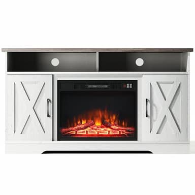 Warmiehomy Electric Fire Insert TV Stand, 54" TV Unit with Fireplace Built in, 23" Fireplace, Remote Control & Overheat Protection, White