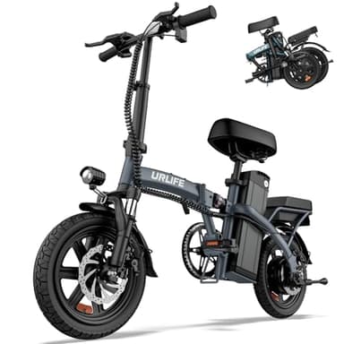 URLIFE 14" Electric Bike, Portable E-bike with 48V 7.5AH Removable Battery 250W Powerful Motor, 60 KM Max Range, Folding Ebike LCD Display, Electric Commuter Bicycle for Adults and Teens(Gray)