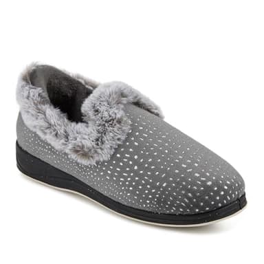 Pavers Just Step In Wide Fit Fur Cuff Slippers - Grey Size 7