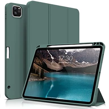ZOYU Case for 11 inch iPad Pro 4th/3rd Generation 2022/2021, Trifold Stand Protective Case with Pencil Holder, Auto Sleep/Wake, Soft Slim TPU Back Cover, for iPad 11" Pro -Dark Green