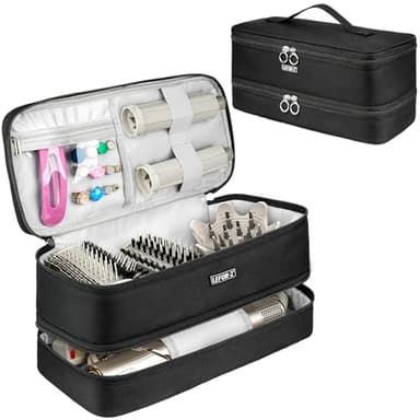 Travel Carrying Case Compatible with Shark Flexstyle/FlexFusion/Hair Dryer,Double-Layer Hair Hot Tools Storage Bag Fits for Dyson Airwrap Styler/Supersonic Hair Dryer and Attachments,Black(Bag Only)